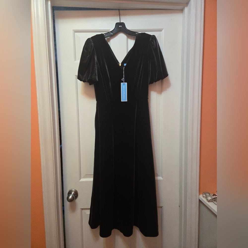 NWT,Draper James,Love Circle, Luxury Black Velvet, Midi Dress,Stunning,Size 0 - Picture 6 of 10